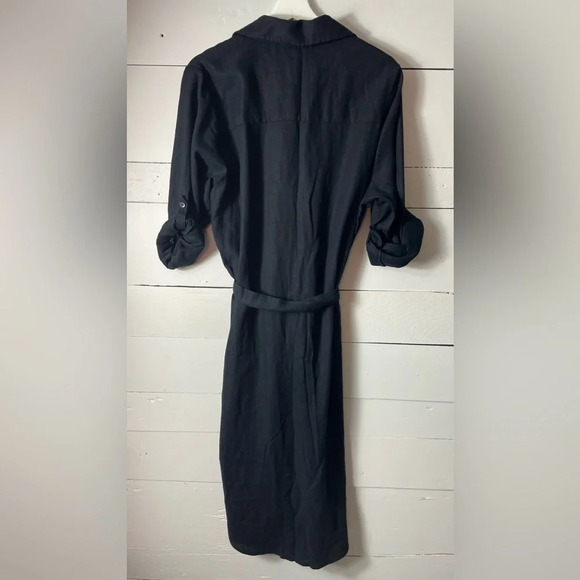 NWT Abercrombie & Fitch Linen-Blend Midi Shirt Dress in Black Size Medium Petite - Picture 7 of 9